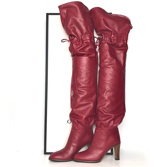 NIB Gucci Slouch Over the Knee Red Leather Boots 36.5 - Picture 1 of 10